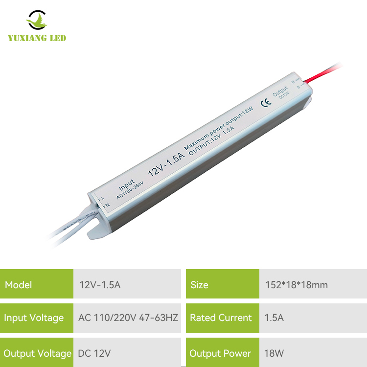Fuente de alimentación LED ultrafina, ultradelgada, ultradelgada, plateada, 12v, 1,5a, 18W