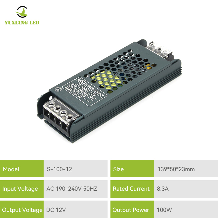 Fuente de alimentación de iluminación lineal LED elegante de 12v y 100w