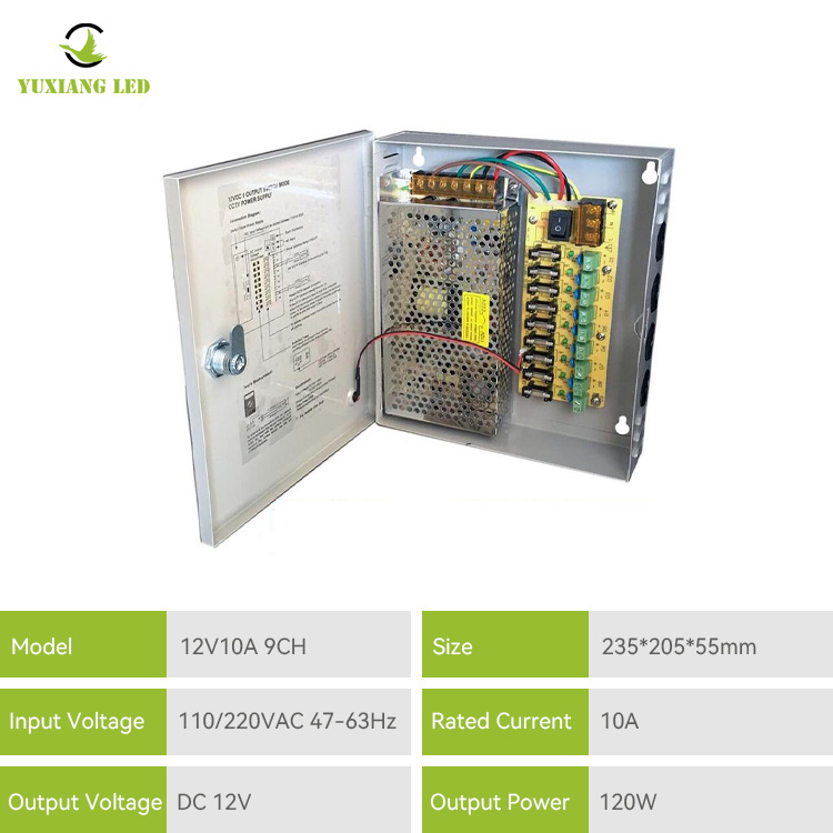 Caja de fuente de alimentación CCTV de 12V 10A 9CH