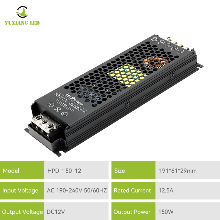 Fuente de alimentación de iluminación lineal semipegamento de 12v y 150w