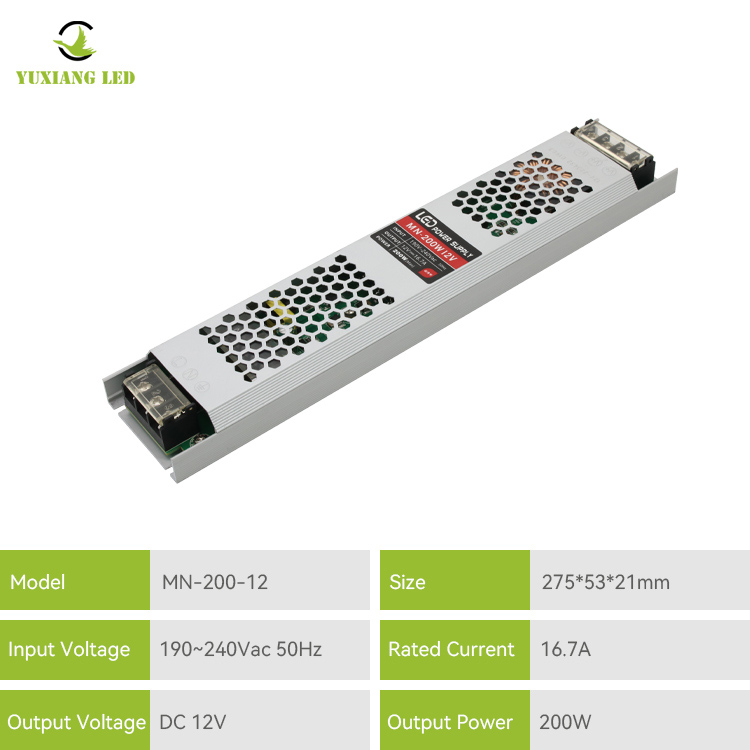 Fuente de alimentación LED ultrafina de 12 V y 200 W