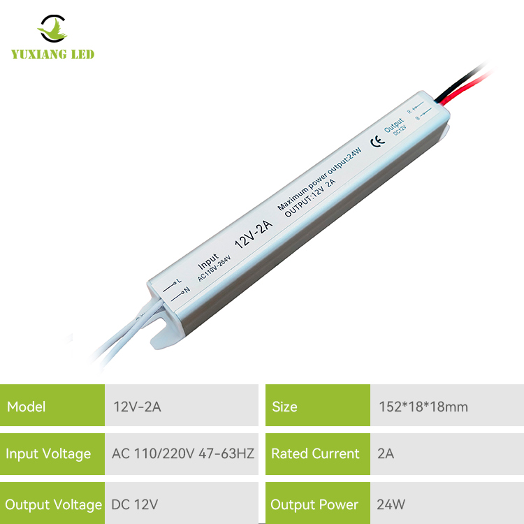 Fuente de alimentación LED ultradelgada, ultradelgada, ultradelgada, plateada, 12V, 2A, 24W