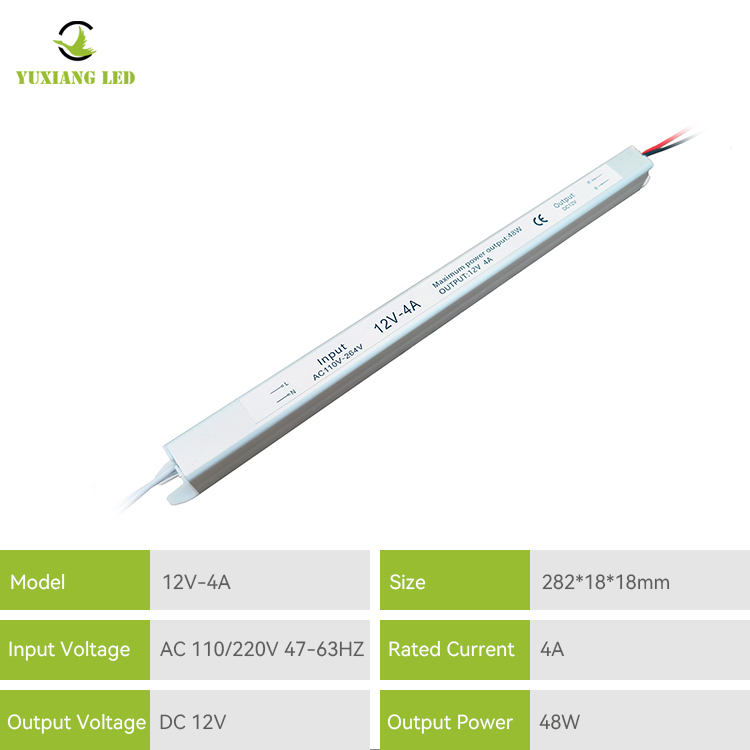 Fuente de alimentación LED ultradelgada, ultradelgada, plateada, 12V, 4A, 48W