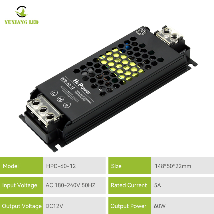 Fuente de alimentación de iluminación lineal semipegamento de 12v 60w