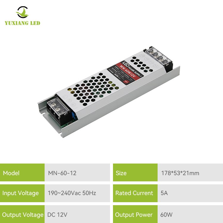 Fuente de alimentación LED ultrafina de 12 V y 60 W