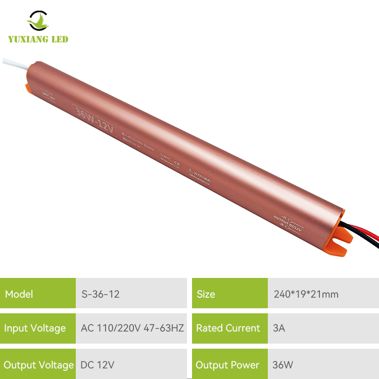 Fuente de alimentación LED ultradelgada dorada 12v3a