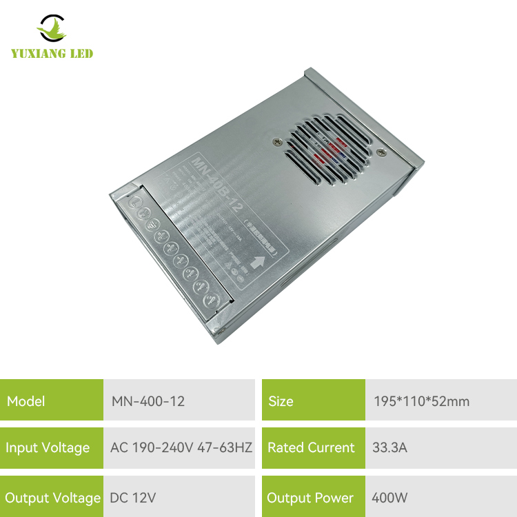 Fuente de alimentación LED resistente a la lluvia semipegamento de 12 V y 400 W