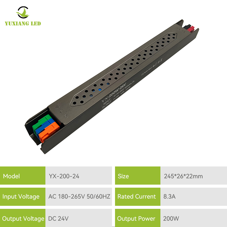 Fuente de alimentación lineal ultrafina LED de 24 V y 200 W con semipegamento