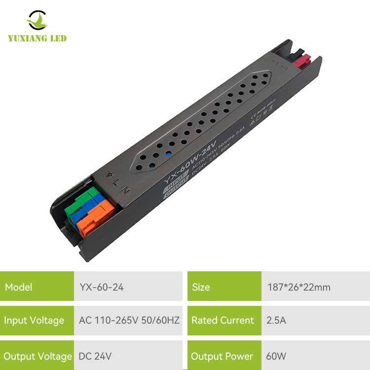Fuente de alimentación lineal ultrafina LED de 24 V y 60 W con semipegamento