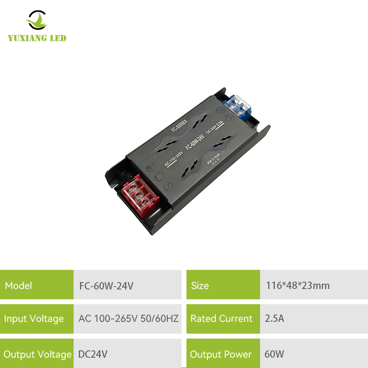 Fuente de alimentación LED semi-maceta delgada FC 24V 60W