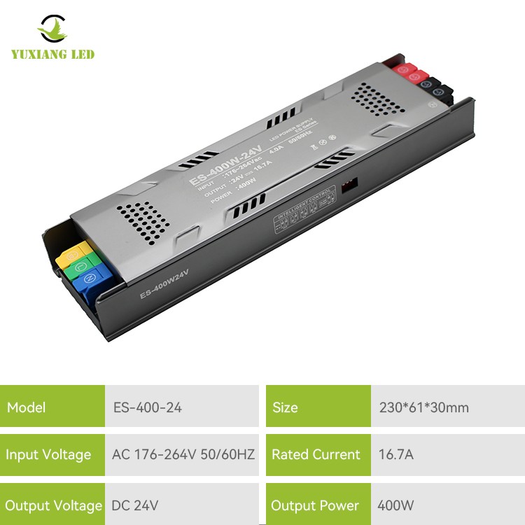 Fuente de alimentación lineal LED regulable semimaceta modelo ES 24V 400W