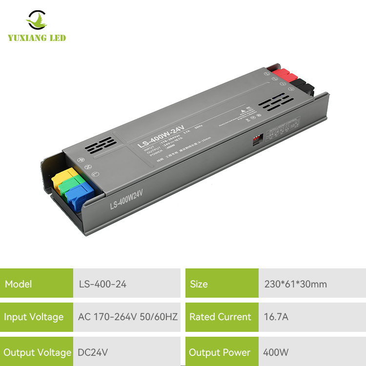 Fuente de alimentación de iluminación lineal 24V400W de potencia total modelo de caucho semi-maceta